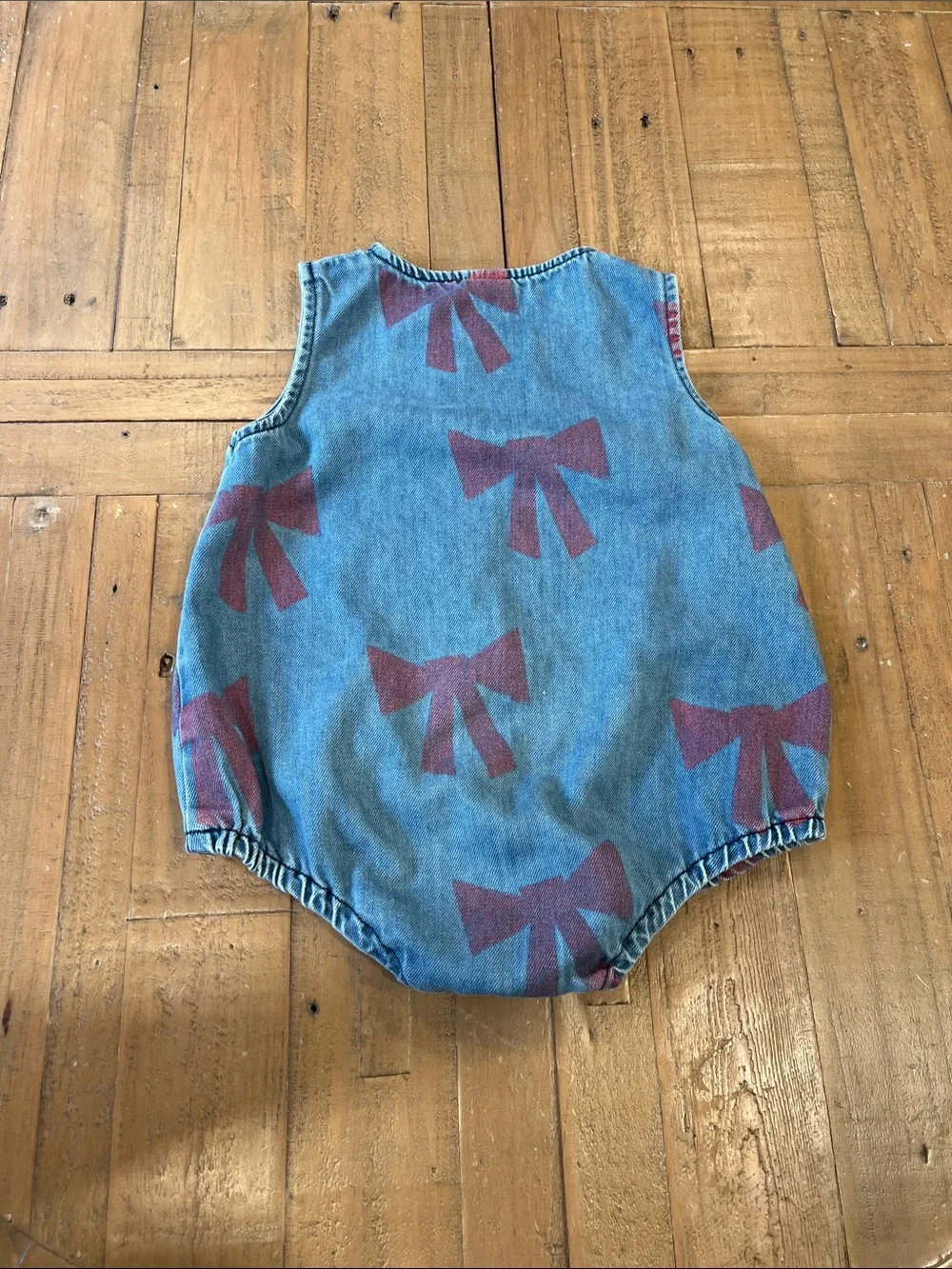 Wynken now printed denim bubble romper 2T ribbon Jean one piece